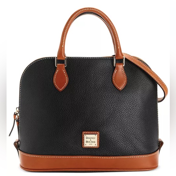 Dooney & Bourke Pebble Grain Short Zip Zip Satchel Black Leather Classic NEW - Picture 1 of 15